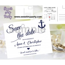 Anchor Wedding Save the Date cards,Navy blue Wedding Save the Date, (00d)